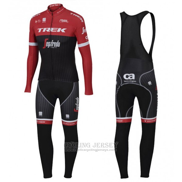 2017 Cycling Jersey Trek Segafredo Red and Black Long Sleeve and Bib Tight